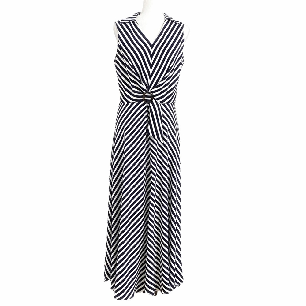 NWOT JOSEPH RIBKOFF NAVY WHITE CHEVRON STRIPED CUT OUT NAUTICAL MAXI DRESS